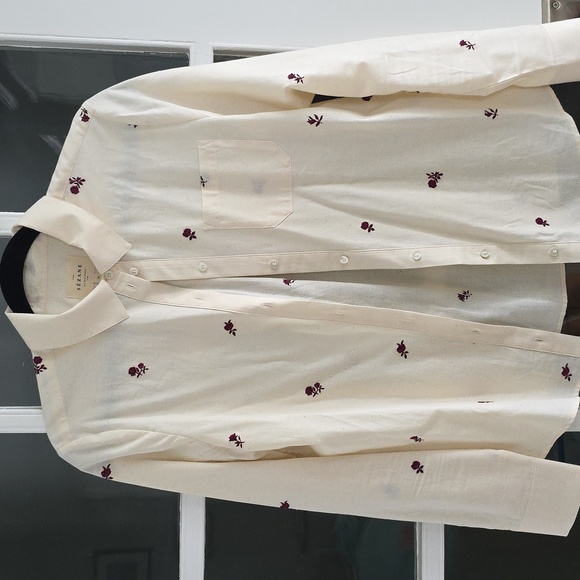 Sezane Tops - Sezane Tomboy Shirt Pink Flowers On Ecru Background - Size 4